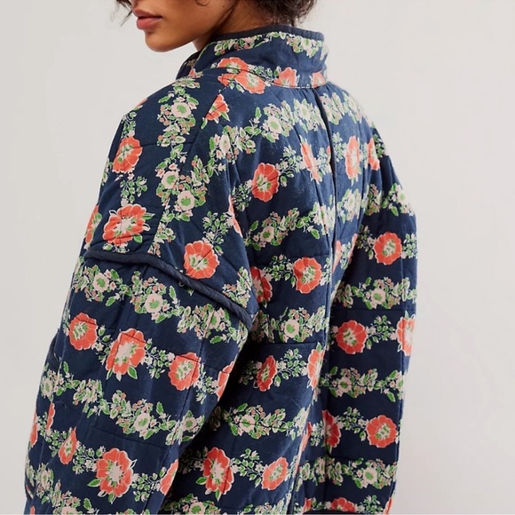 FREE PEOPLE Chloe Jacket NEW Dusk Combo Blue Floral NEW With Tag Size L - Picture 7 of 14
